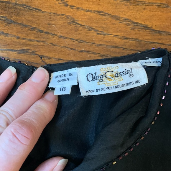 Vintage Oleg Cassini evening silk beaded painted rare dress gown batwing black - Picture 4 of 13